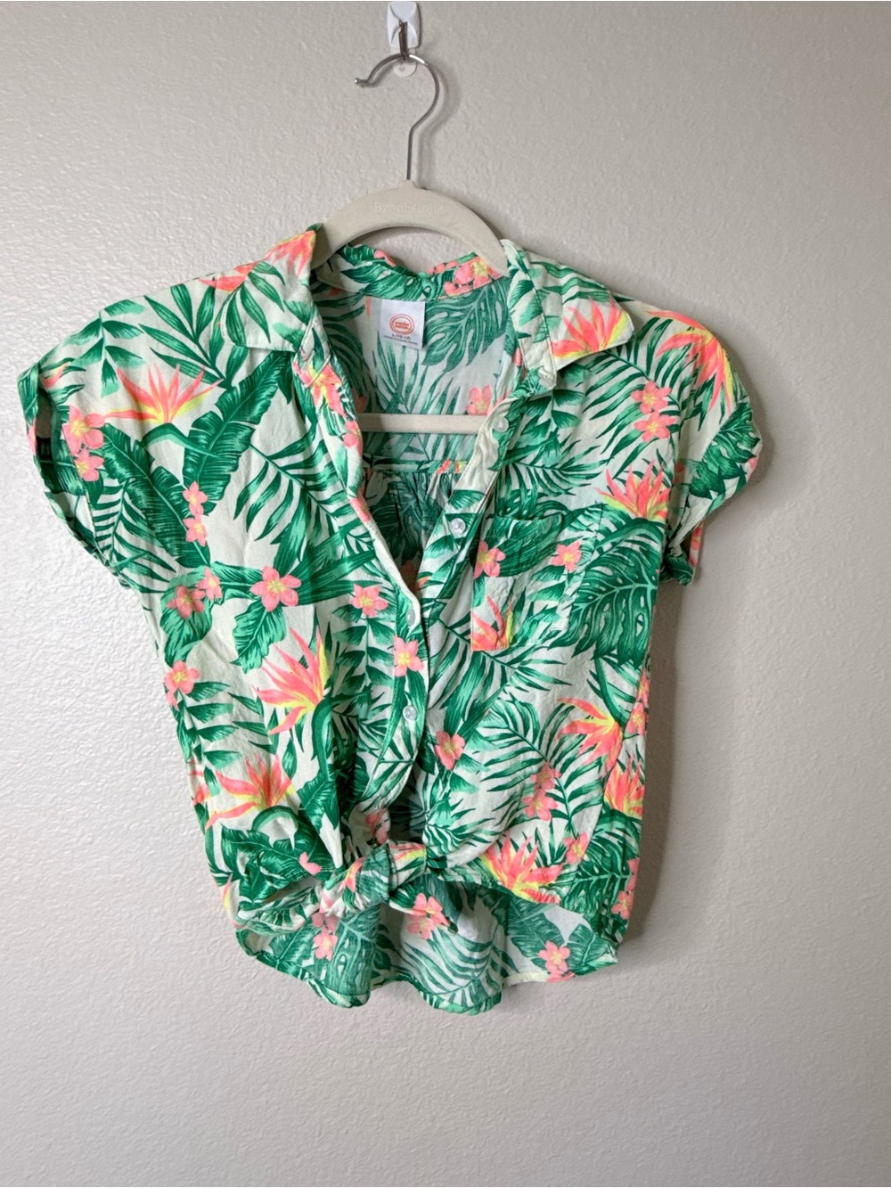 Wonder Nation Girls L 10-12 Tropical Hawaiian Floral Button Up Shirt
